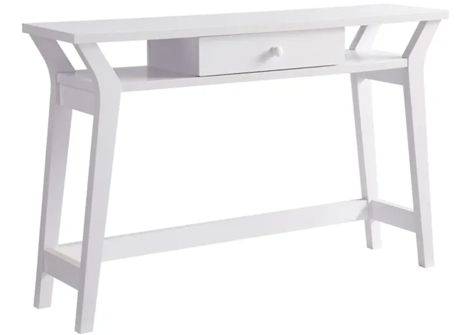 Dax 47 Inch Modern Console Table with Drawer and Mini Shelves, Wood, White-Benzara