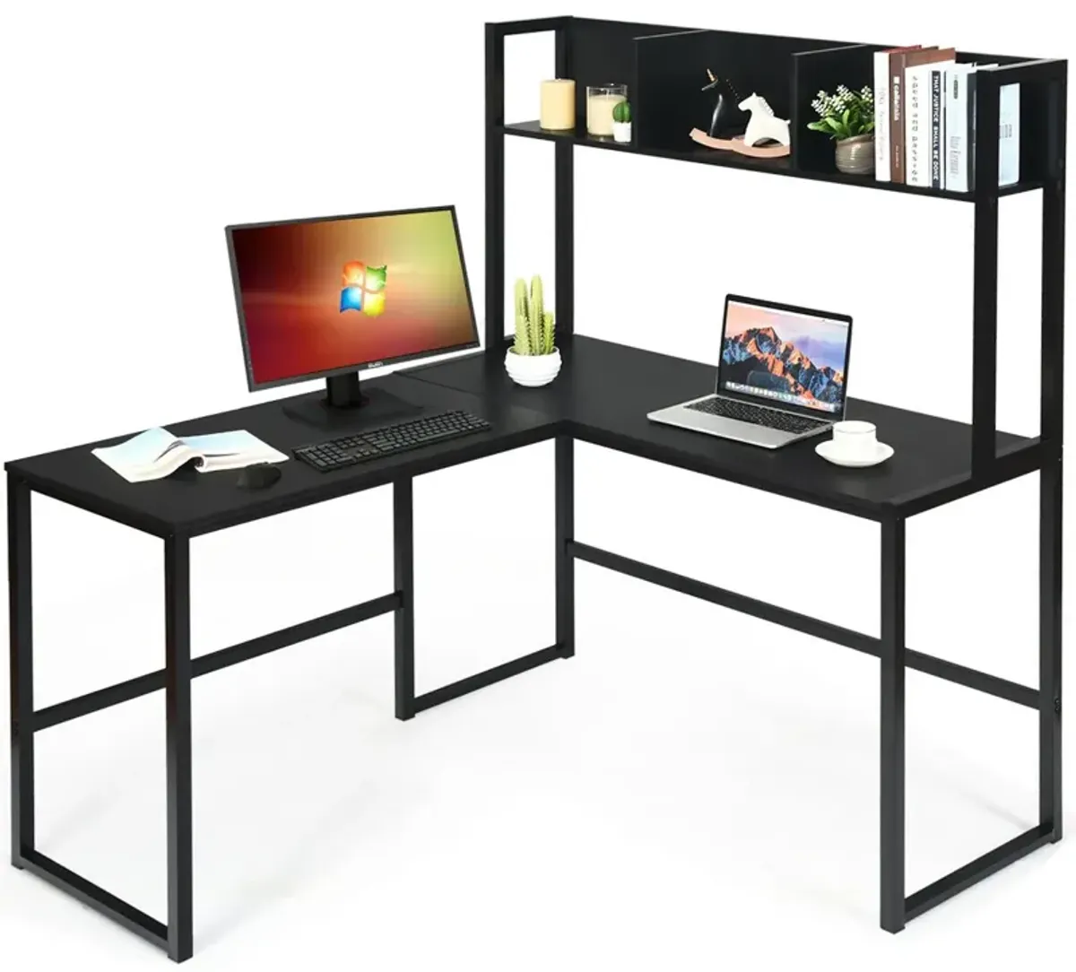 Reversible L-Shaped Corner Desk with Storage Bookshelf