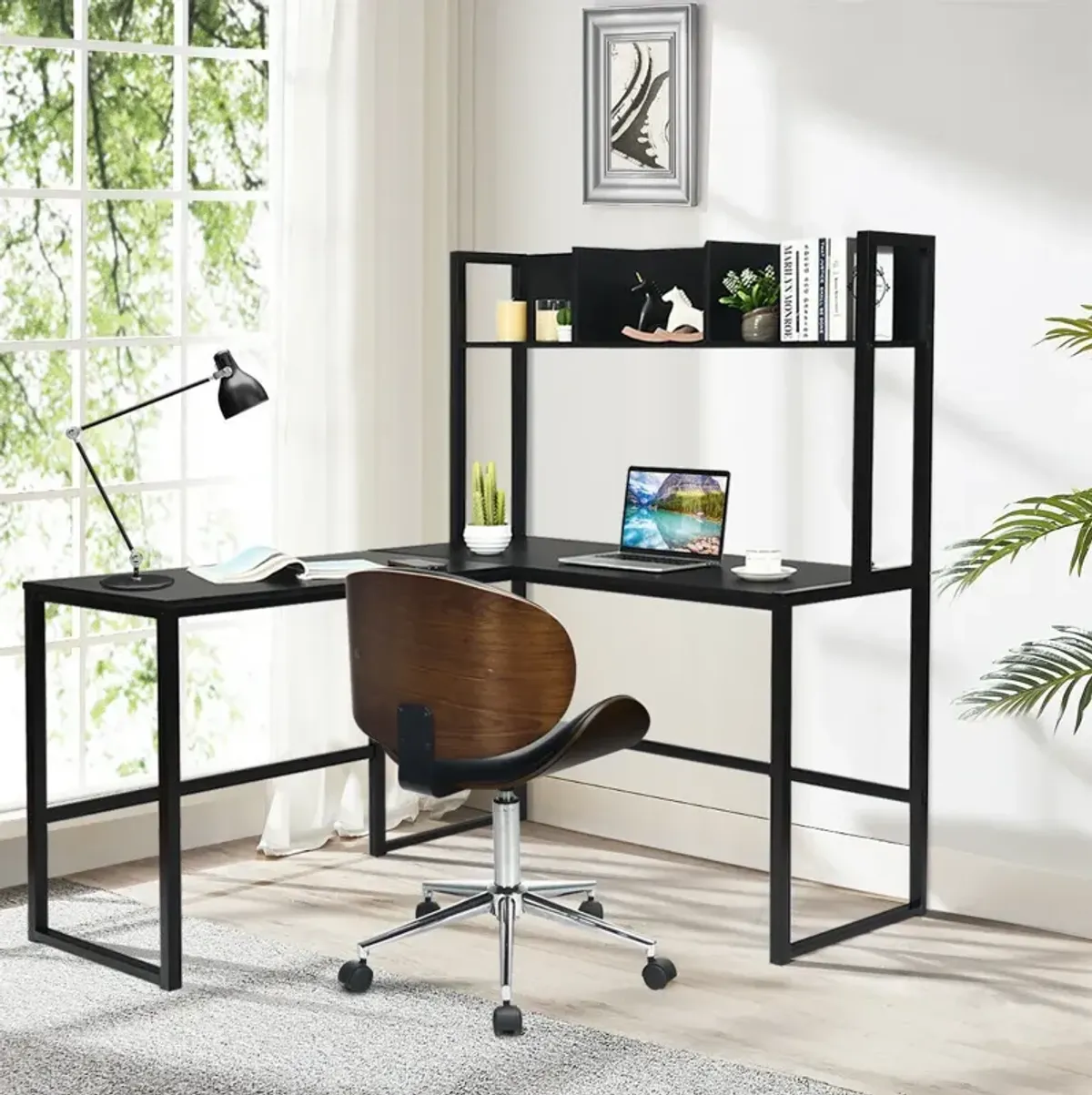 Reversible L-Shaped Corner Desk with Storage Bookshelf