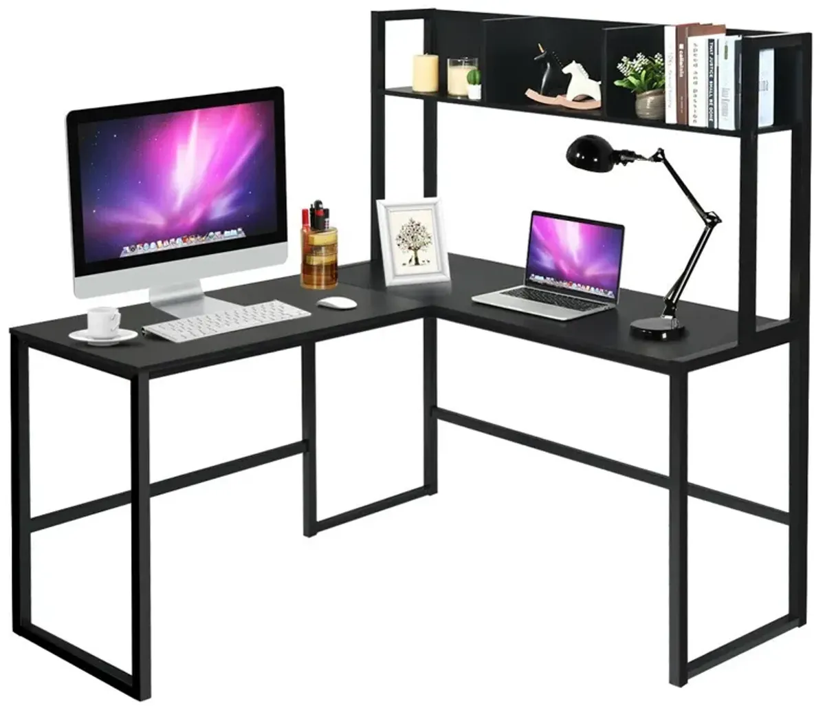 Reversible L-Shaped Corner Desk with Storage Bookshelf