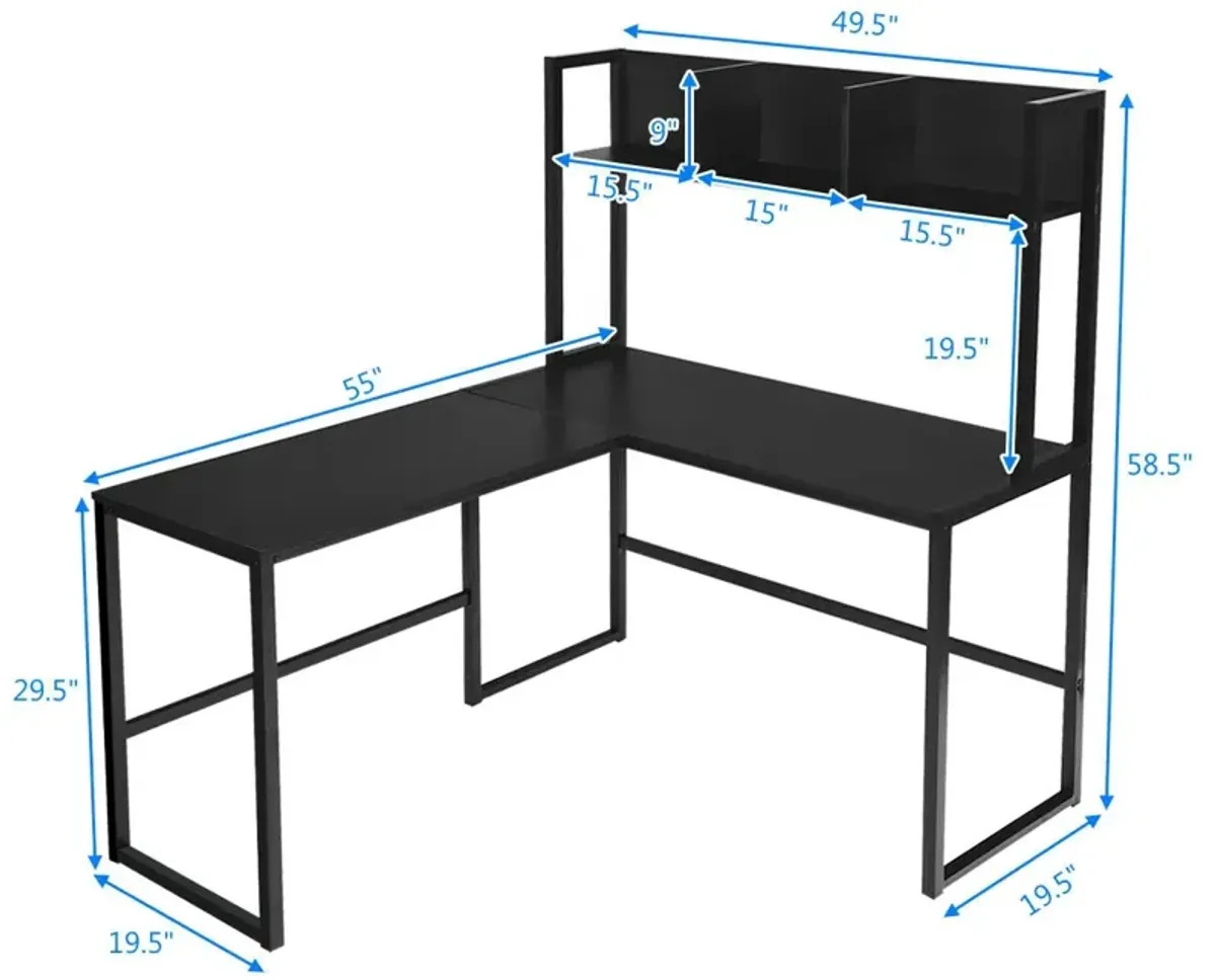 Reversible L-Shaped Corner Desk with Storage Bookshelf