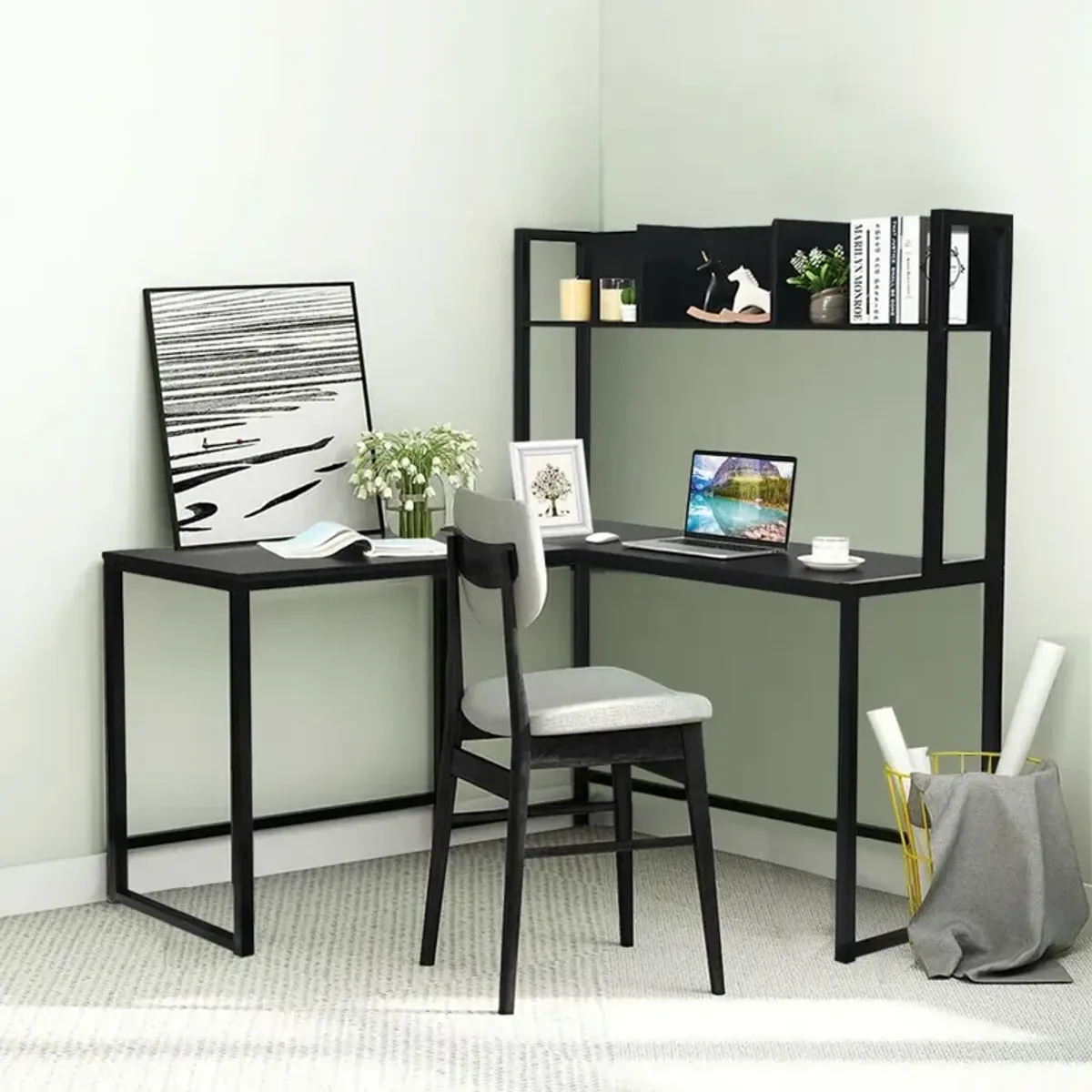 Reversible L-Shaped Corner Desk with Storage Bookshelf