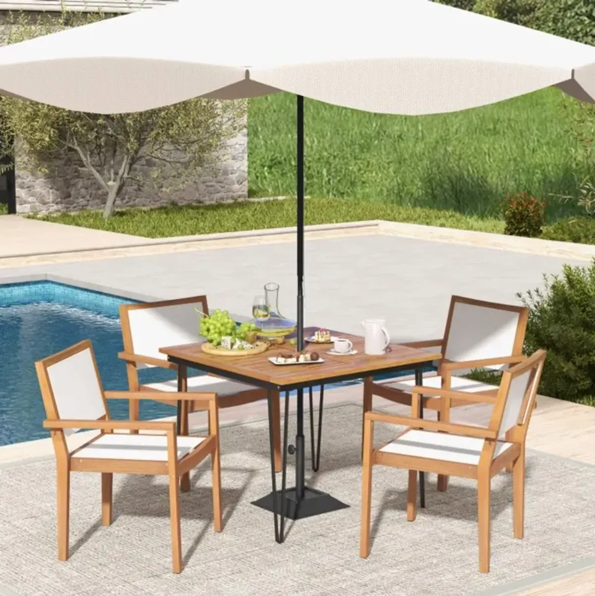 Hivvago Stackable Outdoor Dining Chair Set of 2 with Acacia Wood Frame