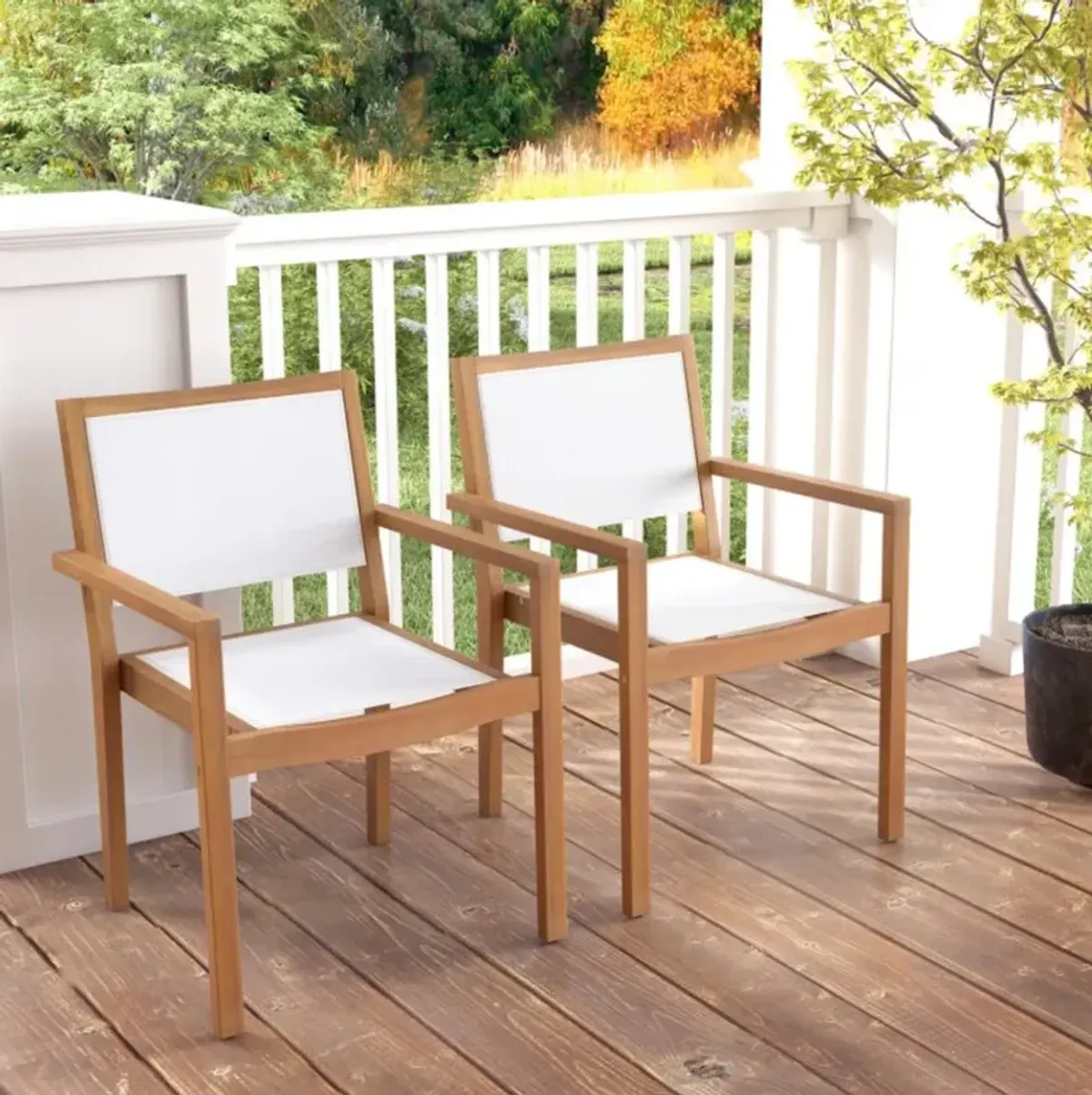 Hivvago Stackable Outdoor Dining Chair Set of 2 with Acacia Wood Frame