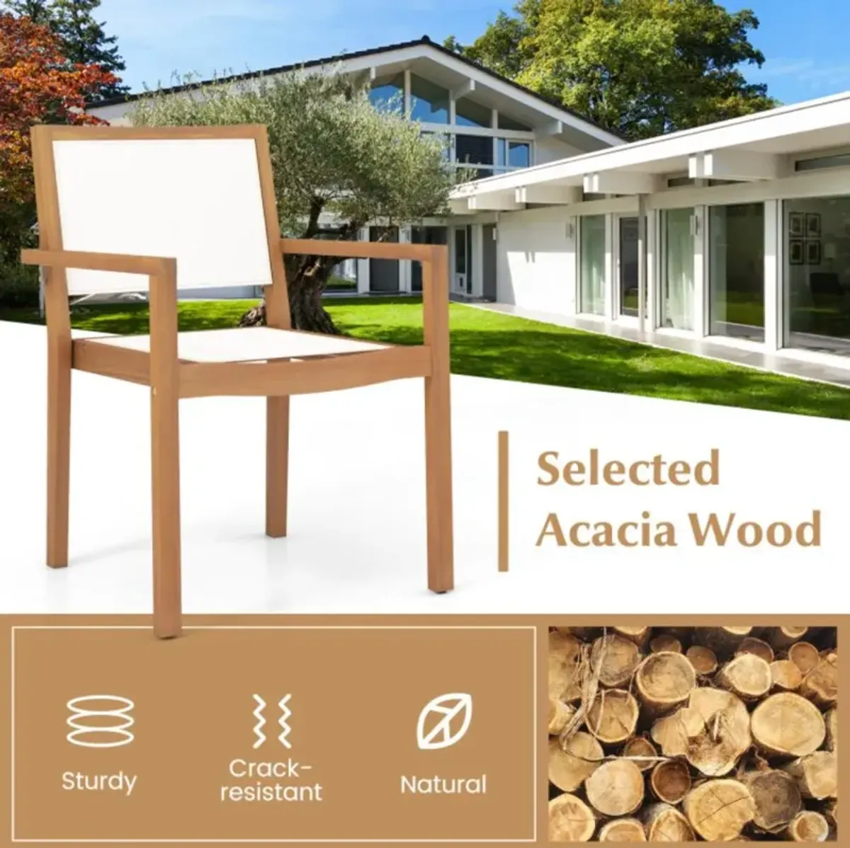 Hivvago Stackable Outdoor Dining Chair Set of 2 with Acacia Wood Frame