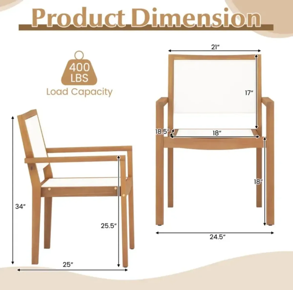 Hivvago Stackable Outdoor Dining Chair Set of 2 with Acacia Wood Frame