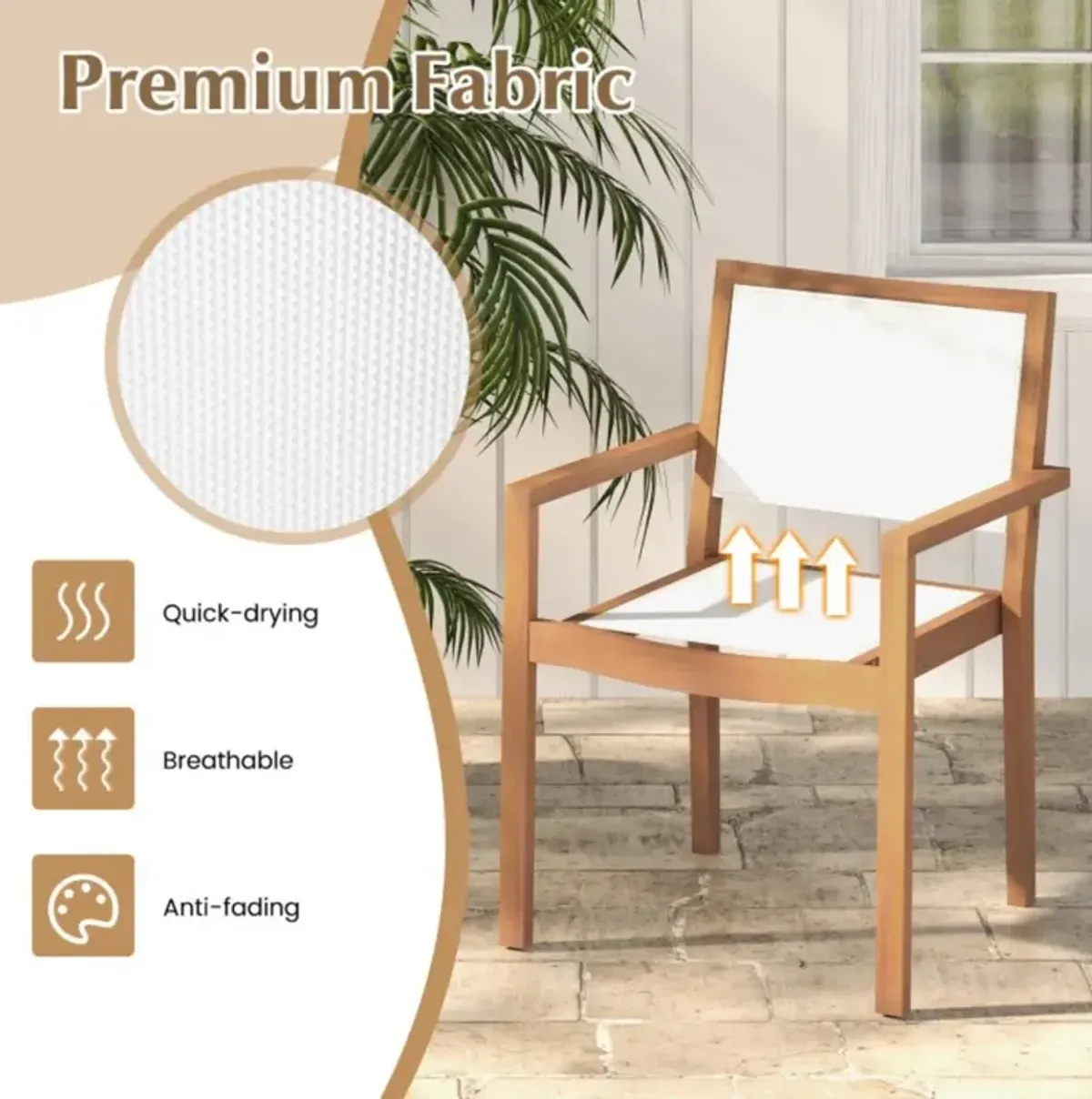 Hivvago Stackable Outdoor Dining Chair Set of 2 with Acacia Wood Frame