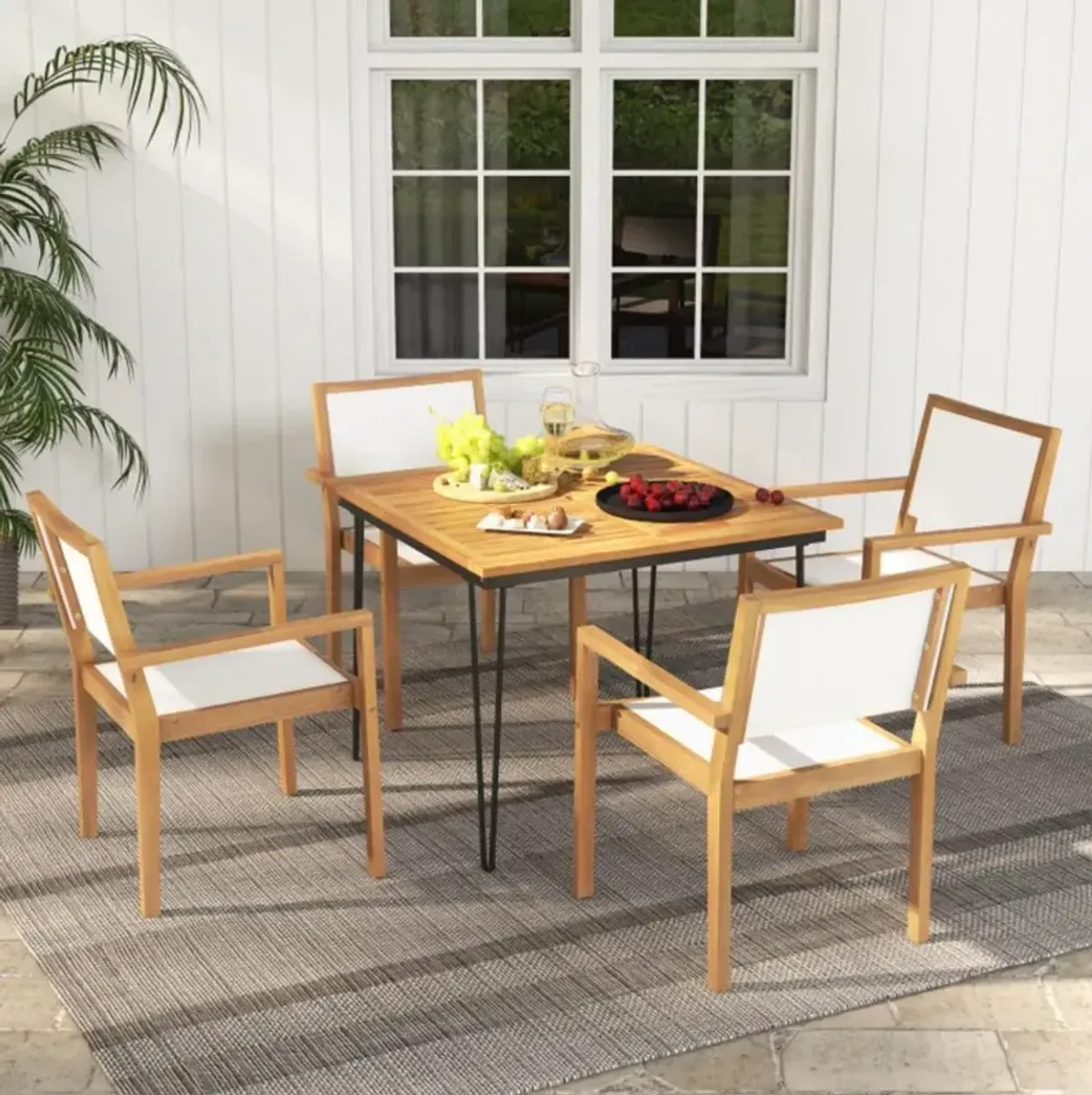 Hivvago Stackable Outdoor Dining Chair Set of 2 with Acacia Wood Frame