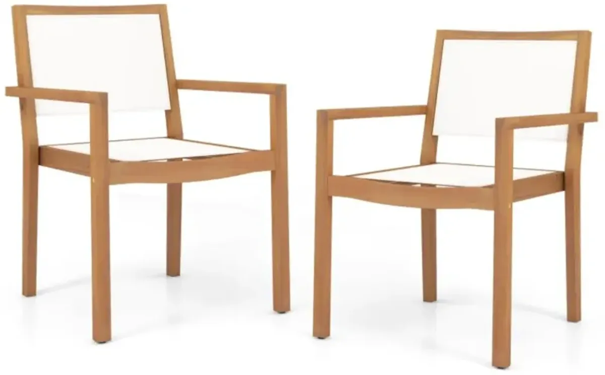 Hivvago Stackable Outdoor Dining Chair Set of 2 with Acacia Wood Frame