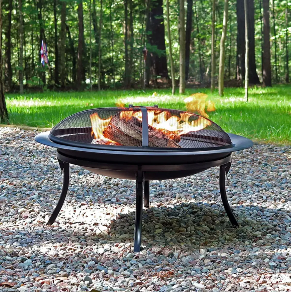 Sunnydaze 29 in Steel Fire Pit Bowl with Folding Stand, Case, and Screen