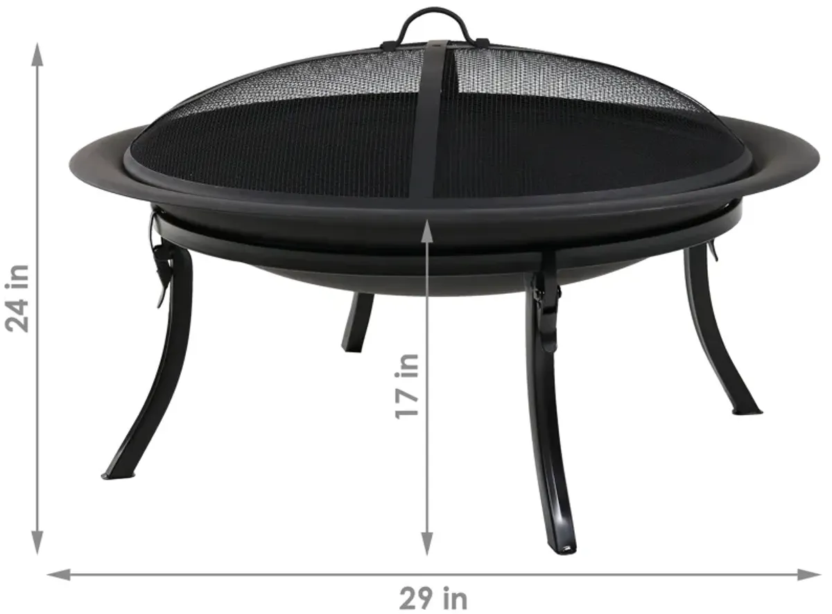 Sunnydaze 29 in Steel Fire Pit Bowl with Folding Stand, Case, and Screen