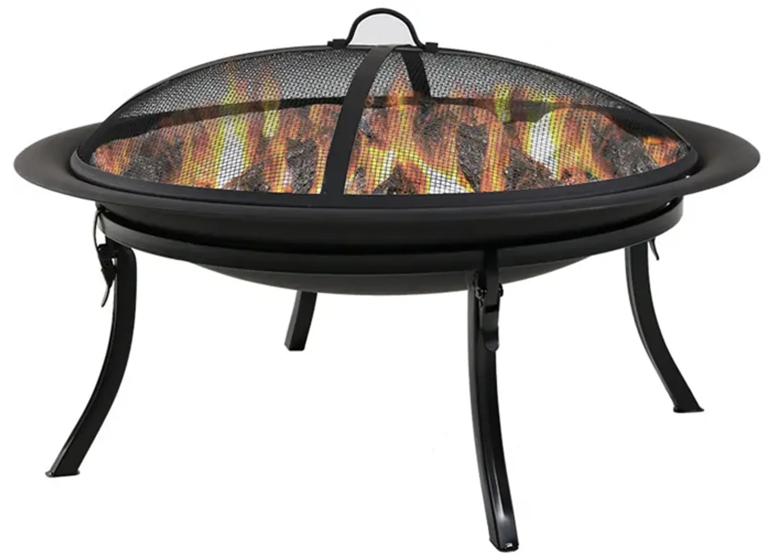 Sunnydaze 29 in Steel Fire Pit Bowl with Folding Stand, Case, and Screen