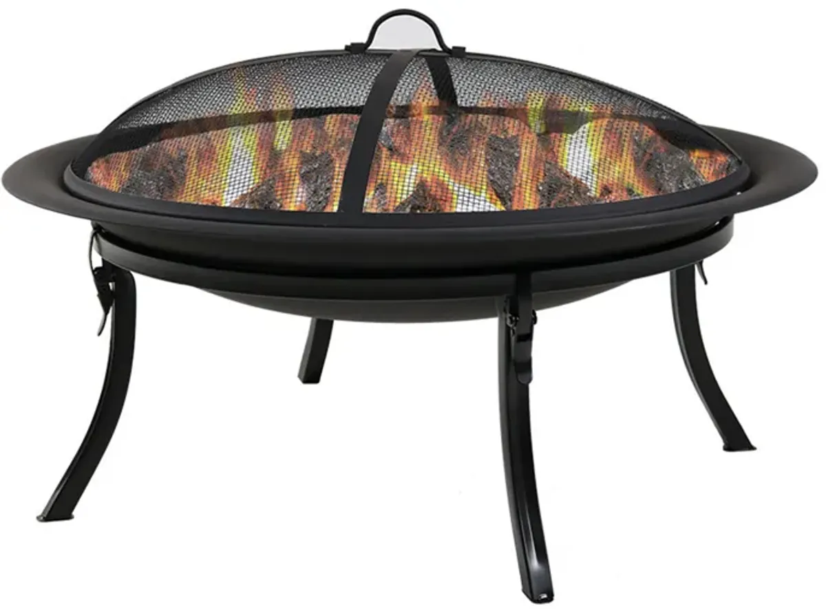 Sunnydaze 29 in Steel Fire Pit Bowl with Folding Stand, Case, and Screen