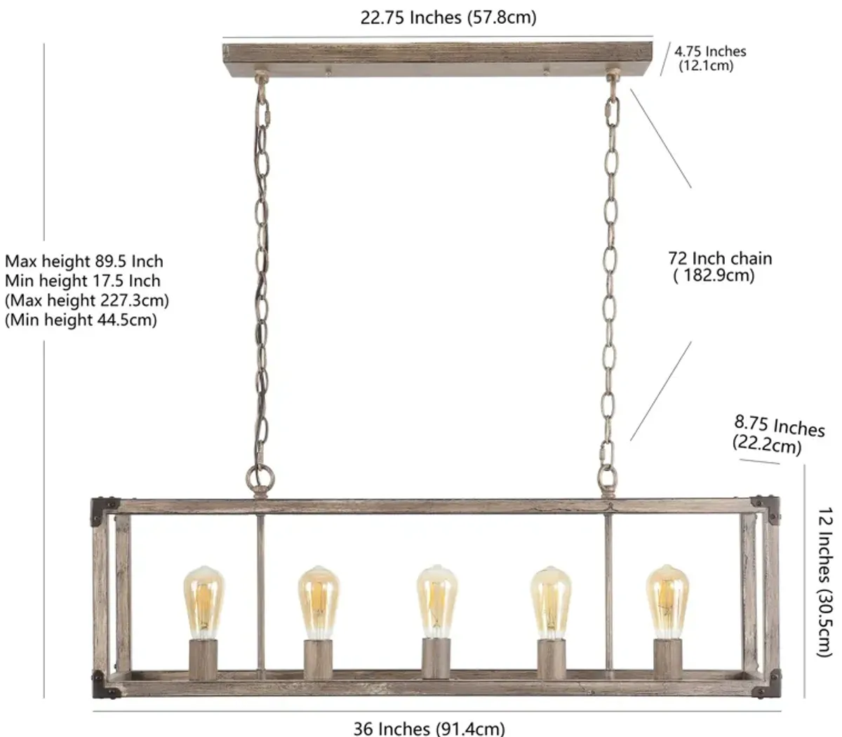 Magnolia 5-Light Linear Adjustable Iron Rustic Farmhouse LED Pendant