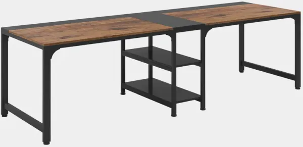 90.55'' 2 Person Desk with Storage Shelves, Double Computer Desk with Spacious Desktop, Extra Long Study Writing Table Workstation for Home Office