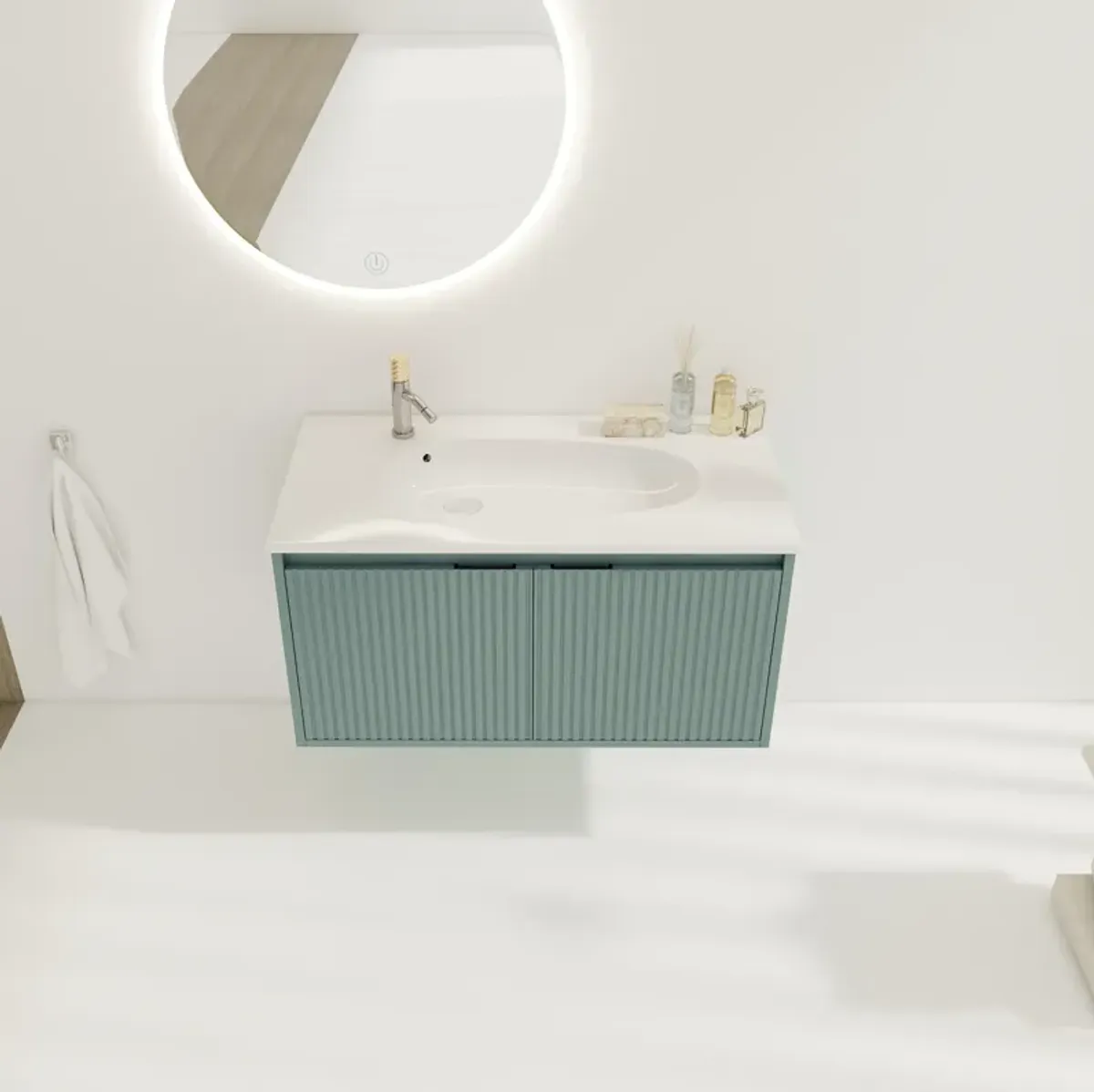 36" Stylish Wall-Mounted Bathroom Vanity with Drop-Shaped Resin Sink