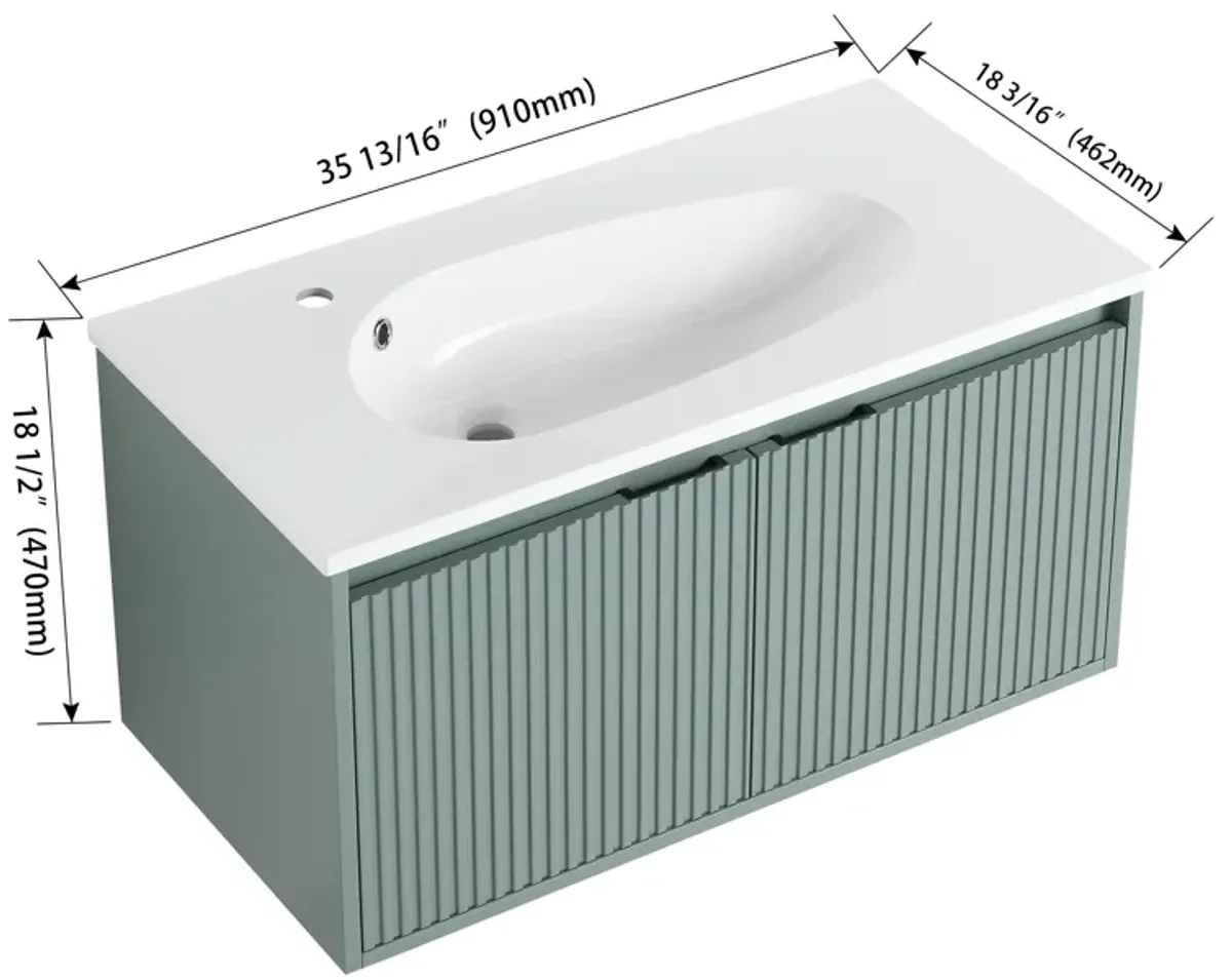 36" Stylish Wall-Mounted Bathroom Vanity with Drop-Shaped Resin Sink