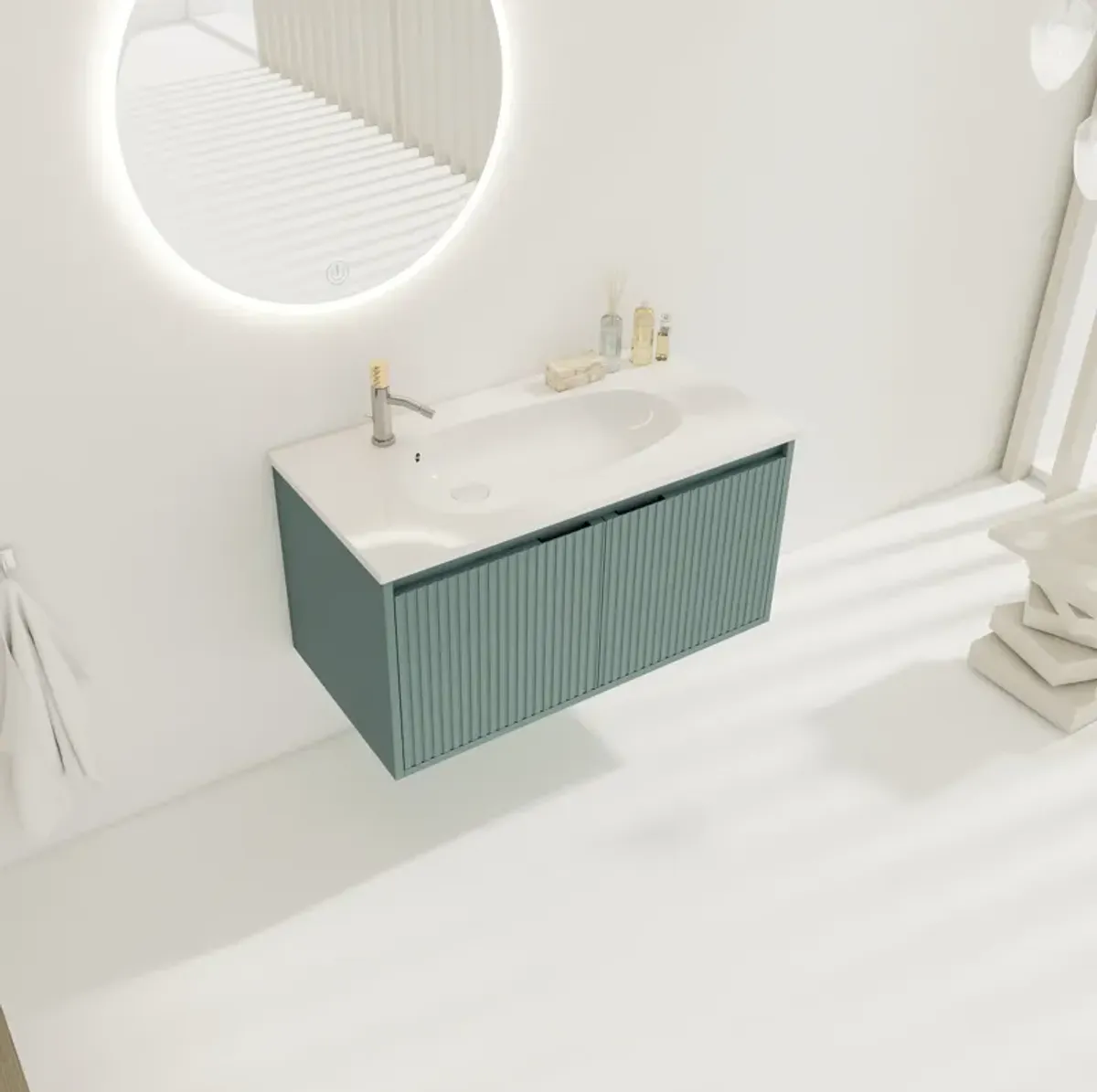 36" Stylish Wall-Mounted Bathroom Vanity with Drop-Shaped Resin Sink