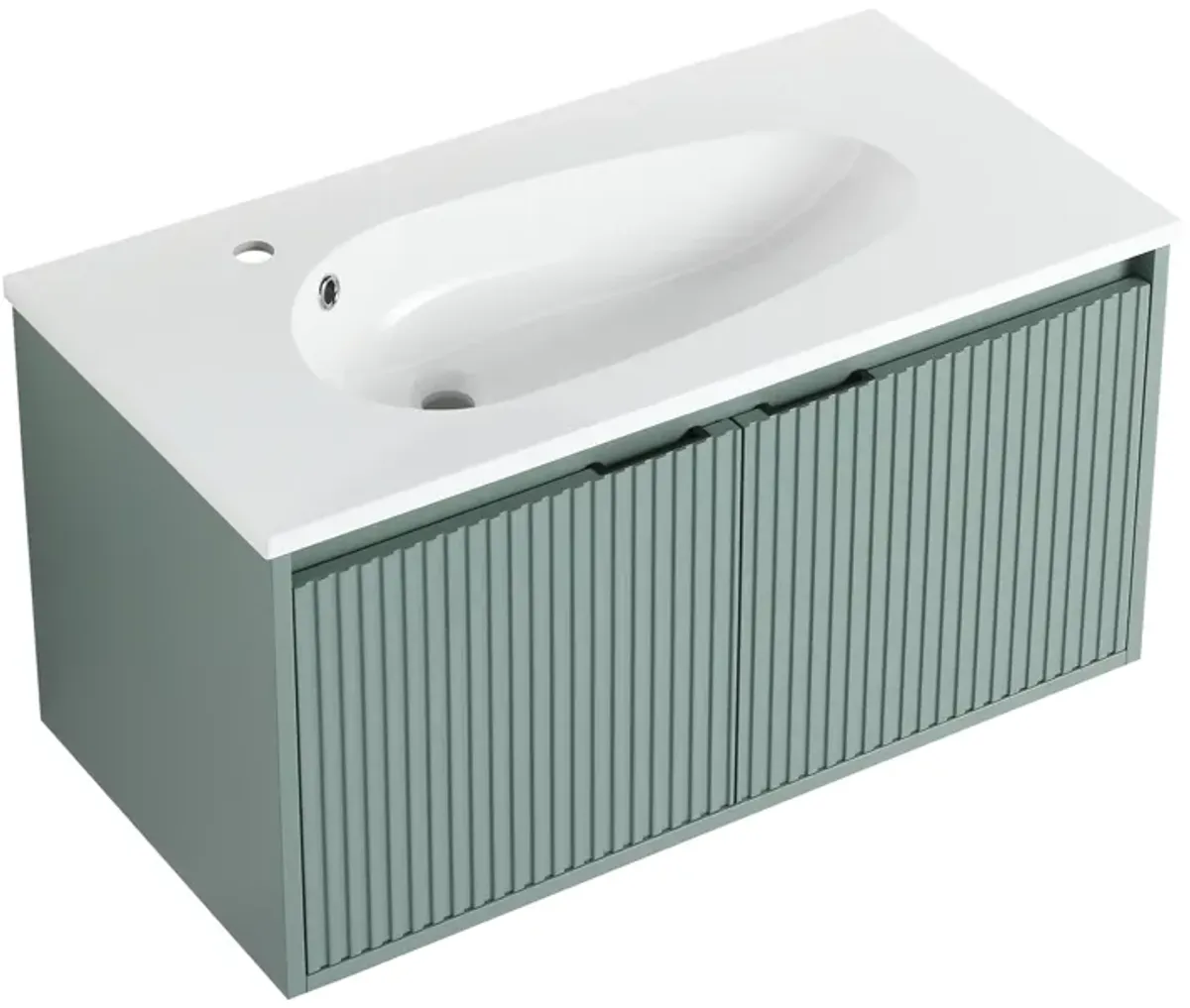 36" Stylish Wall-Mounted Bathroom Vanity with Drop-Shaped Resin Sink