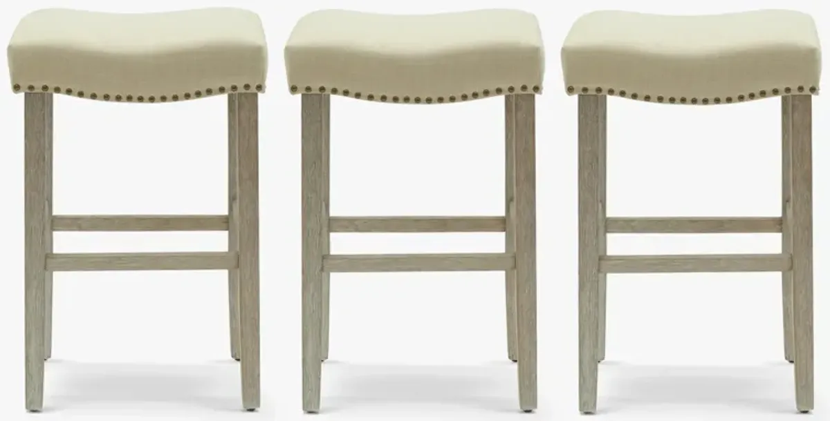 WestinTrends 29" Upholstered Saddle Seat Antique Gray Counter Stool (Set of 3)