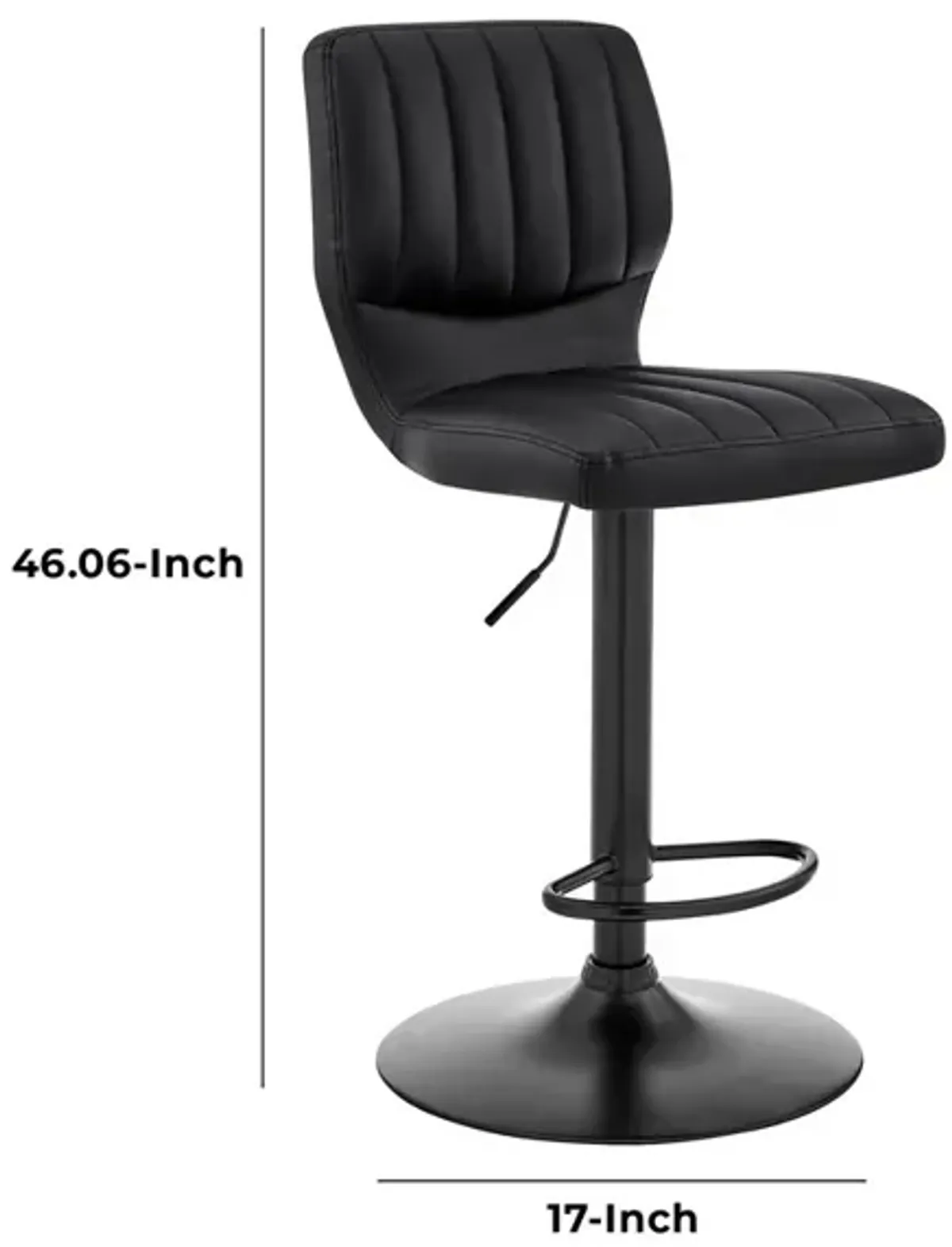 21 Inch Metal and Leatherette Swivel Bar Stool, Black - Benzara