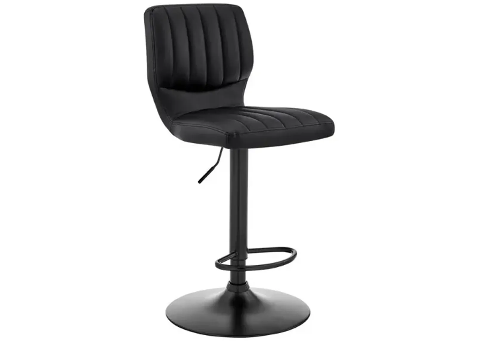 21 Inch Metal and Leatherette Swivel Bar Stool, Black - Benzara