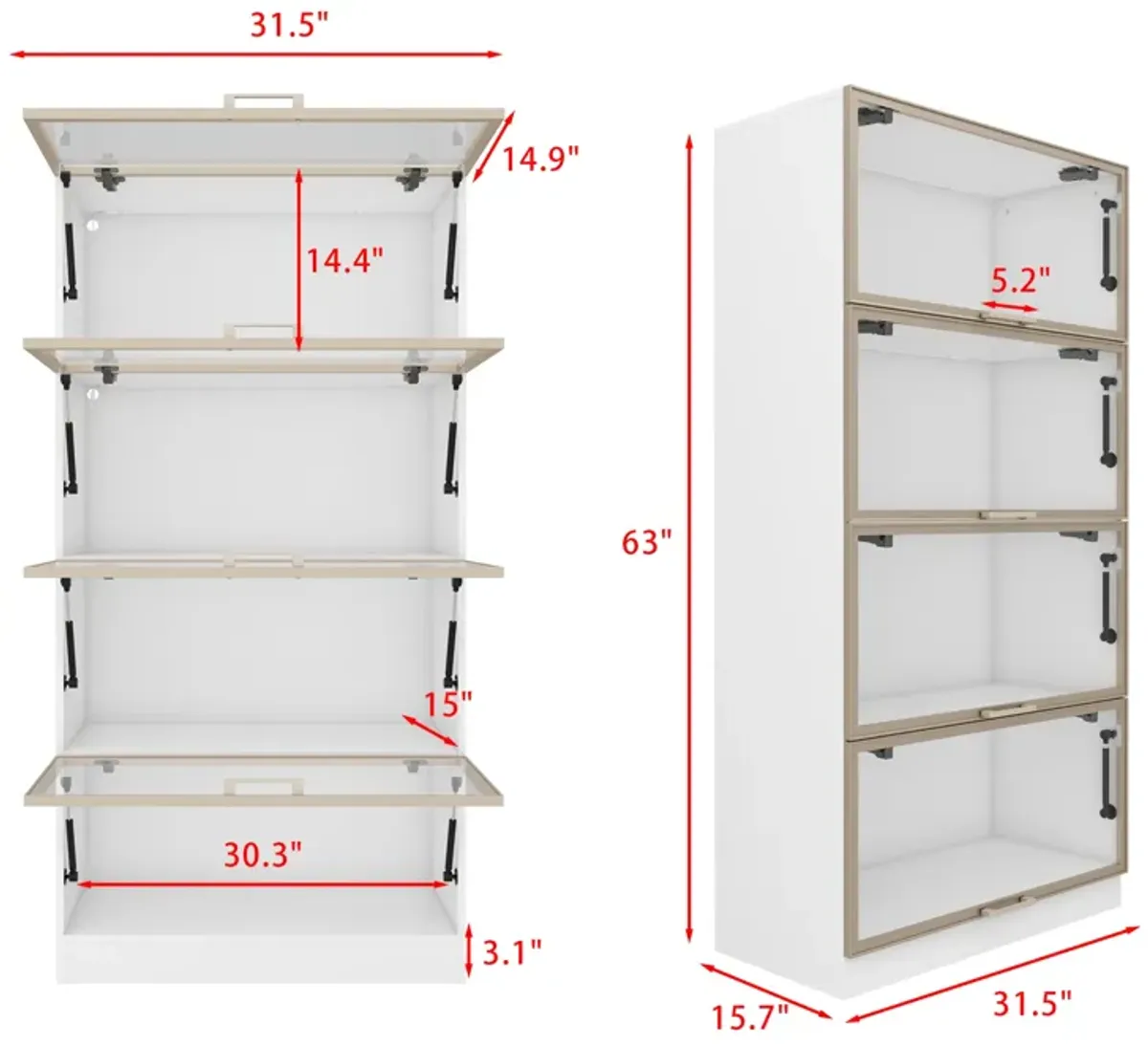 FUFU&GAGA White Mdf 4-Shelf Bookcase with Doors (31.5-in W x 63-in H x 15.7-in D),White