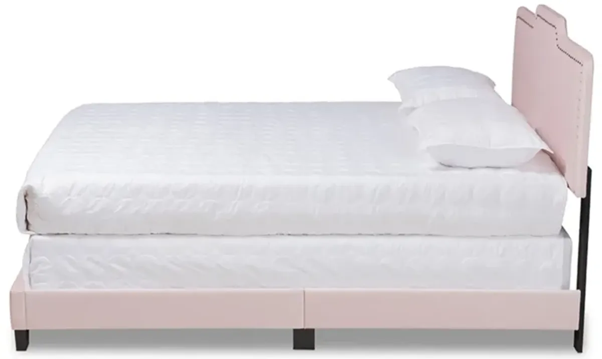 Baxton Studio Benjen Modern and Contemporary Glam Light Pink Velvet Fabric Upholstered Queen Size Panel Bed