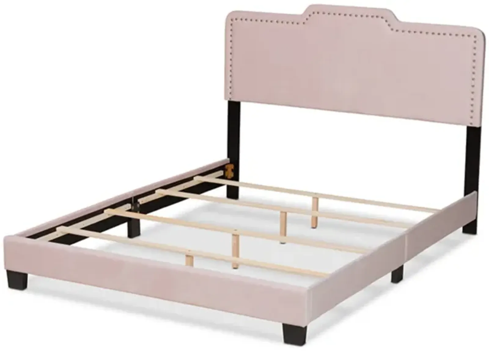 Baxton Studio Benjen Modern and Contemporary Glam Light Pink Velvet Fabric Upholstered Queen Size Panel Bed