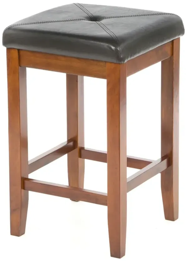 Hivvago Set of 2 - 24-inch High Cherry Bar Stools w/ Cushion Faux Leather Seat