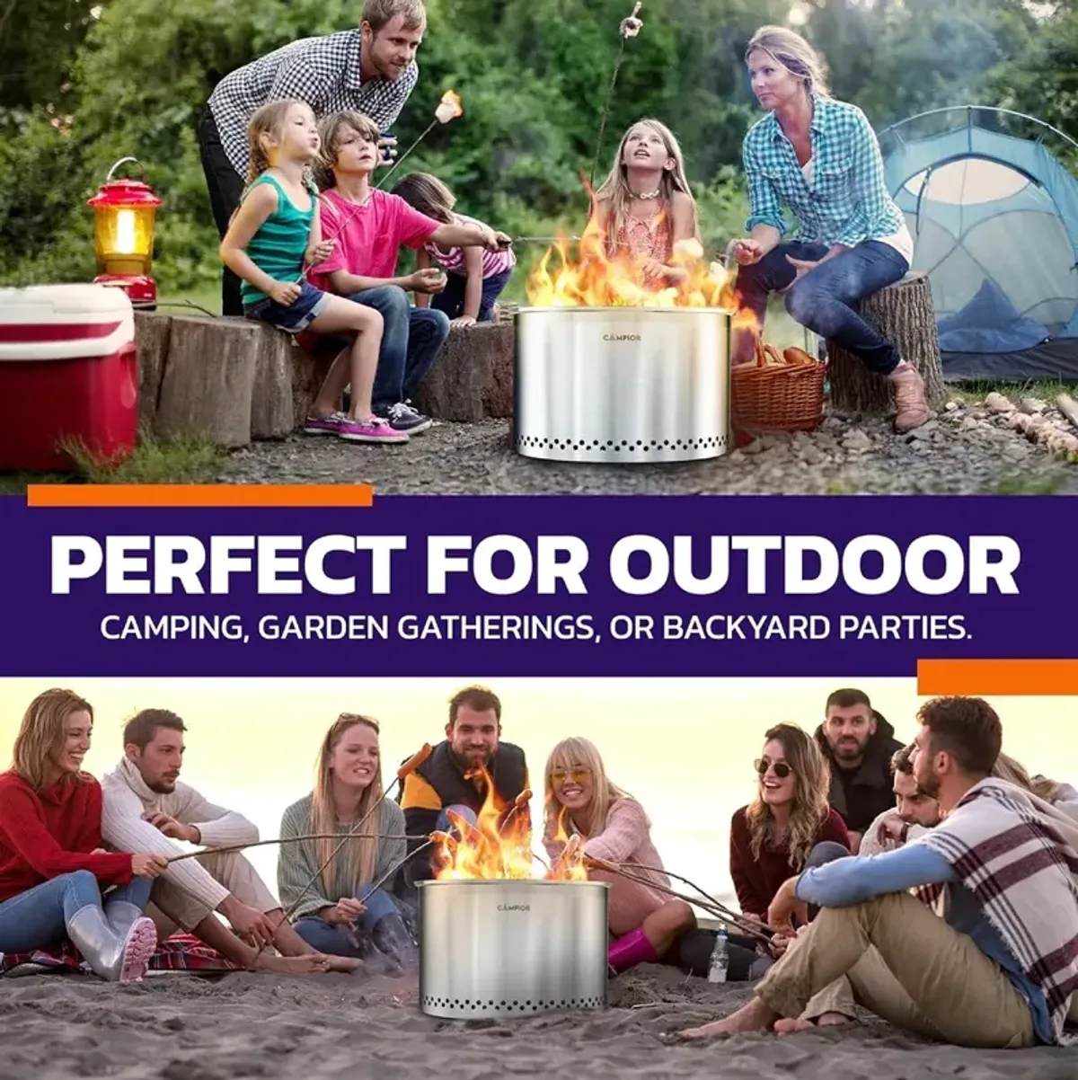 Wood Burning Fire Pit Stove - Smokeless Outdoor Stove for Wood Fires, Camping, Cooking, and Garden Gatherings, Durable, Stainless Steel with Removable Ash Pan, with Stand and Black Carry Bag