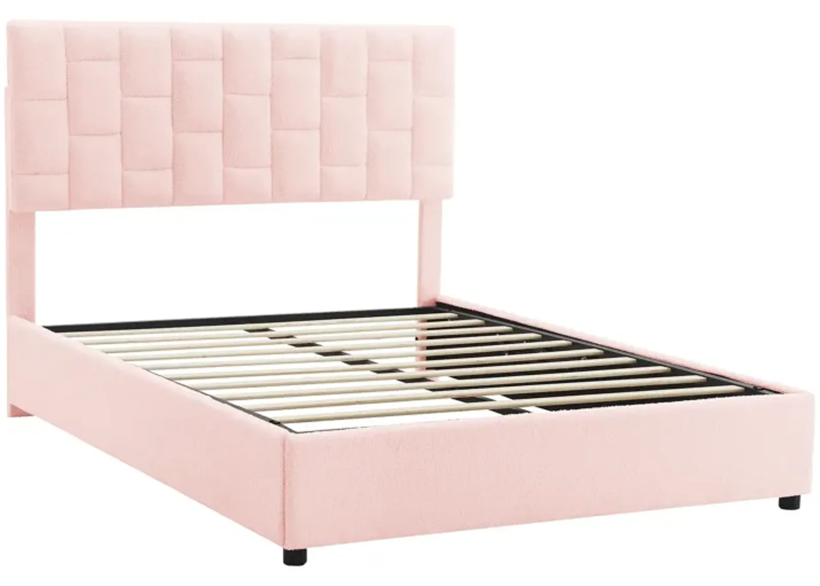 Queen Size Upholstered Platform Bed With Heightadjustable Headboard And Underbed Storage Space, Pink