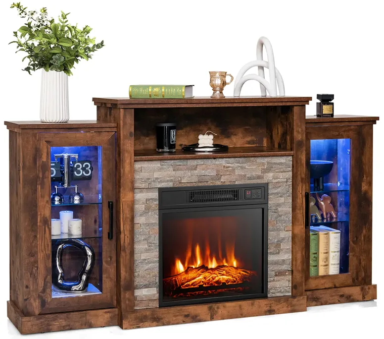 Fireplace�TV Stand with 16-Color Led Lights for TVs up to 65 Inch