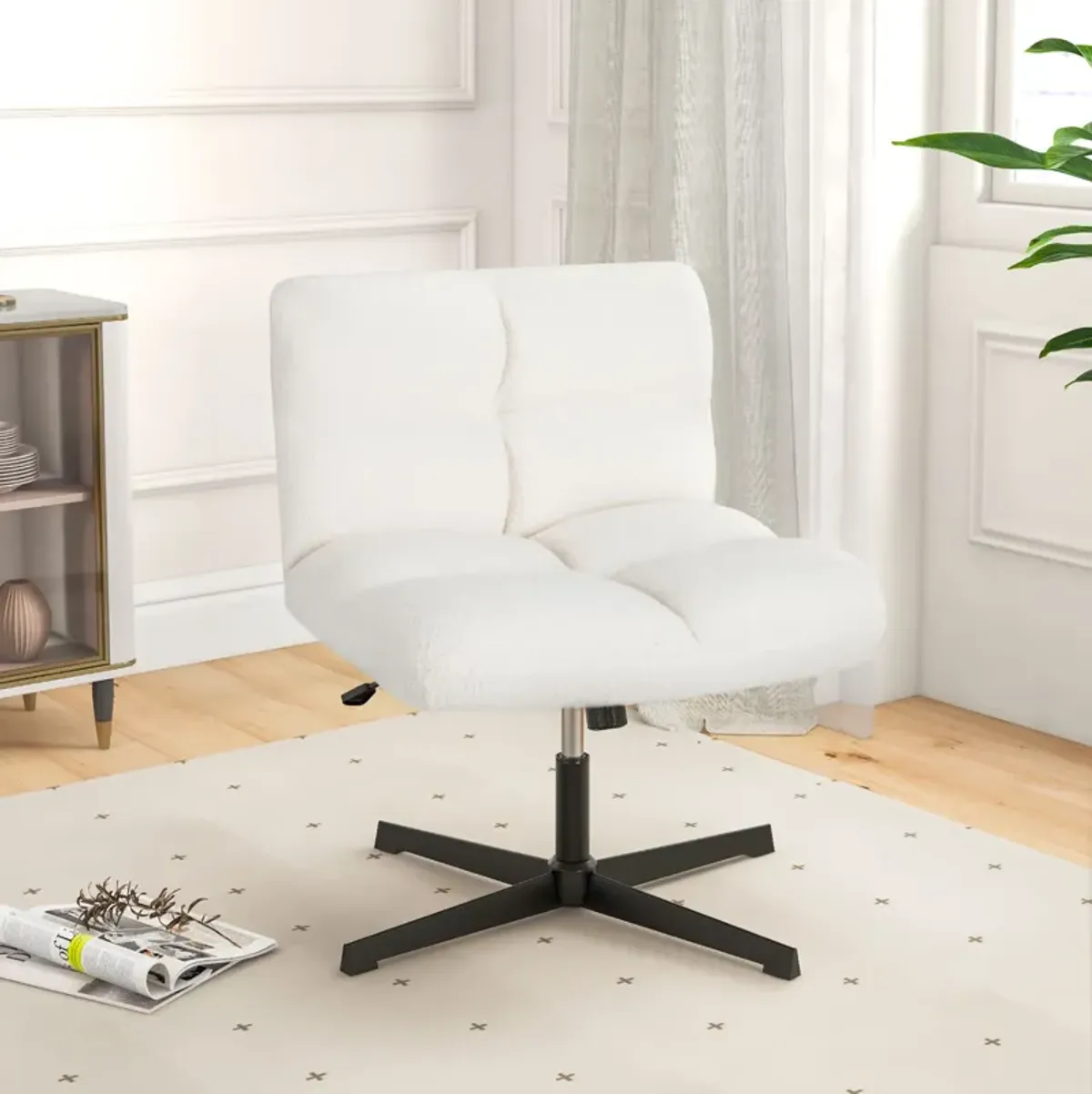 Adjustable Height Armless Office Chair with Cross-Legged Design and Imitation Lamb Fleece