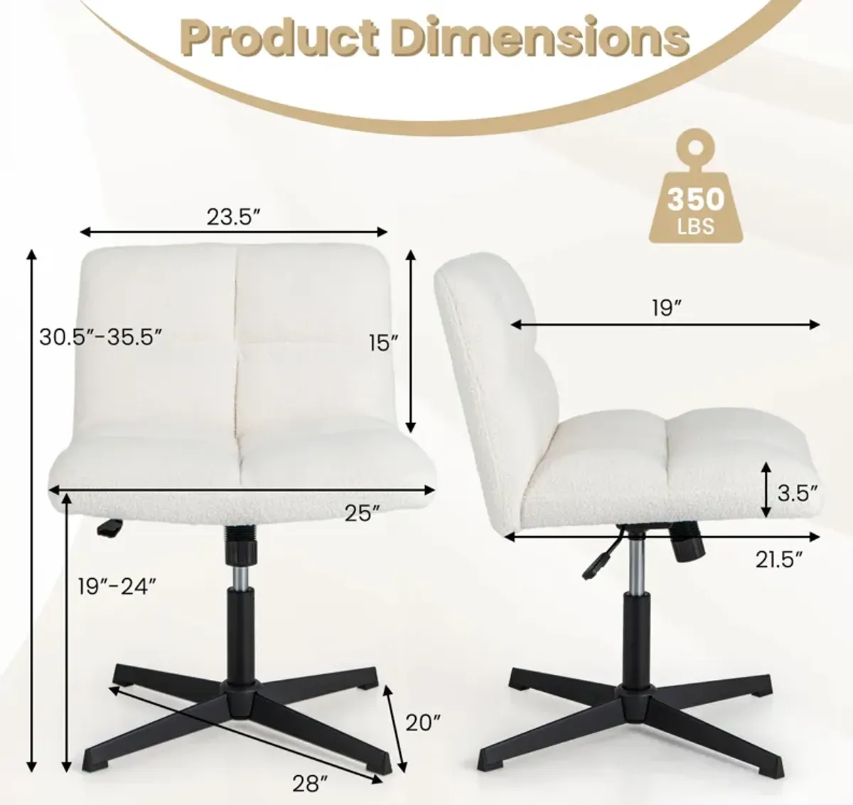 Adjustable Height Armless Office Chair with Cross-Legged Design and Imitation Lamb Fleece