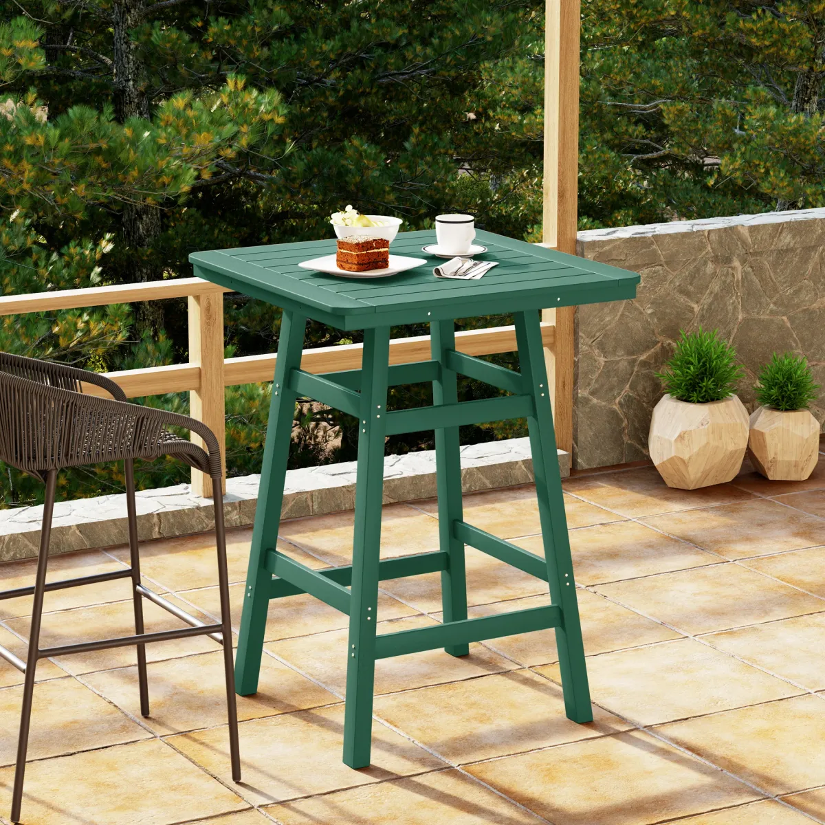 WestinTrends Square Outdoor Patio Bistro Bar Table With Umbrella Hole