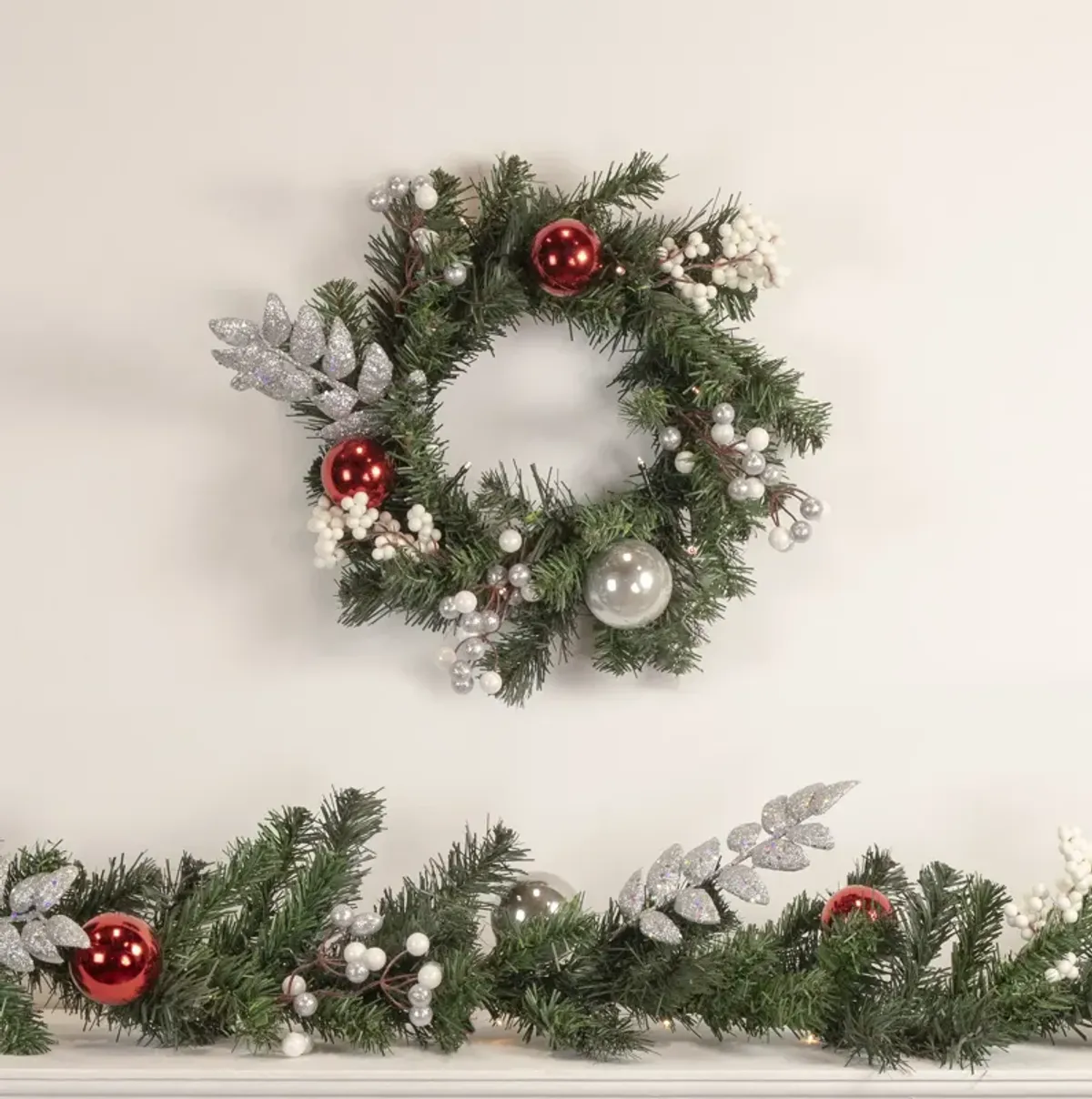 9' Pre-Lit Decorated Green Pine Artificial Christmas Garland  Warm White LED Lights