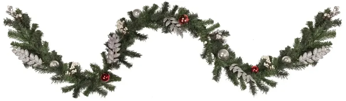 9' Pre-Lit Decorated Green Pine Artificial Christmas Garland  Warm White LED Lights