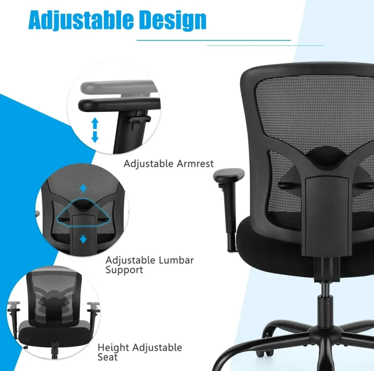 400LBS Mesh Big and Tall Office Chair Swivel Task Chair