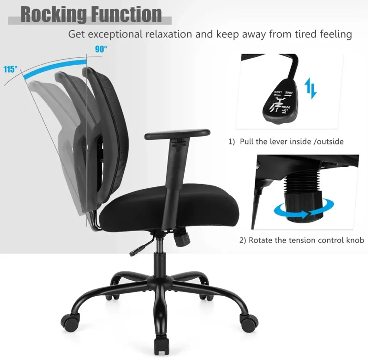 400LBS Mesh Big and Tall Office Chair Swivel Task Chair