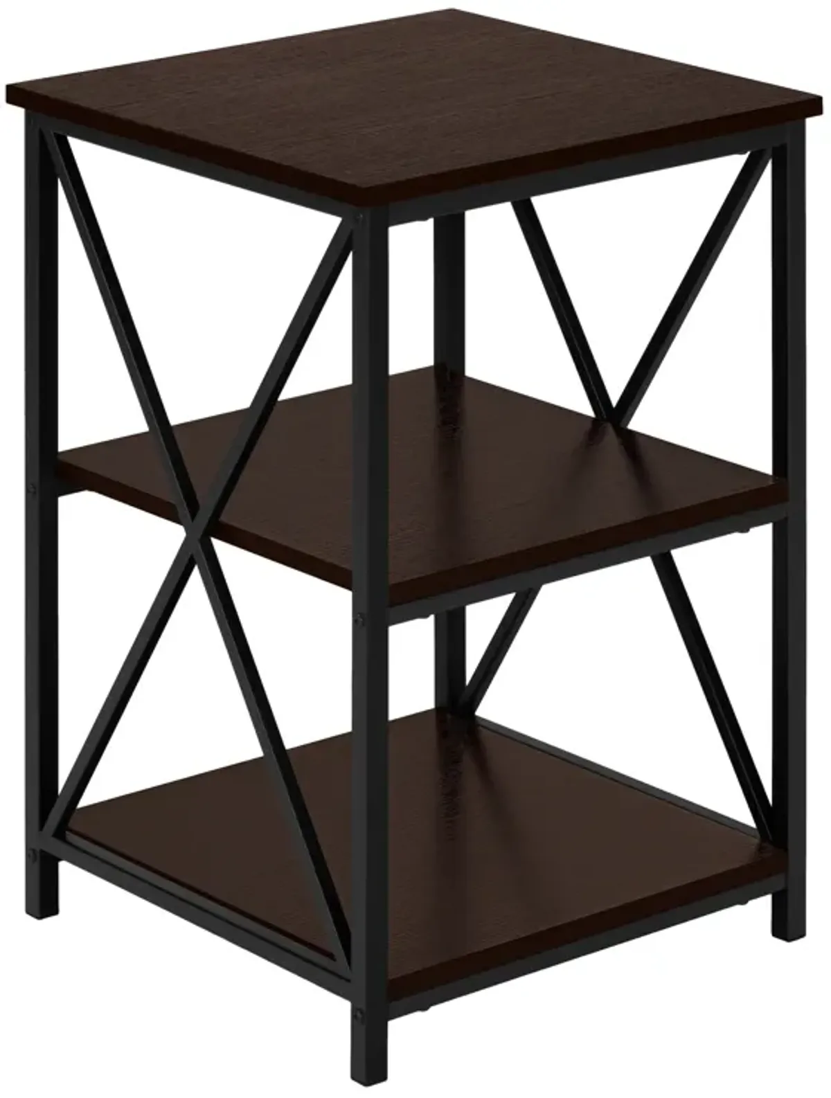 Monarch Specialties I 3598 Accent Table, Side, End, Nightstand, Lamp, Living Room, Bedroom, Metal, Laminate, Brown, Black, Contemporary, Modern