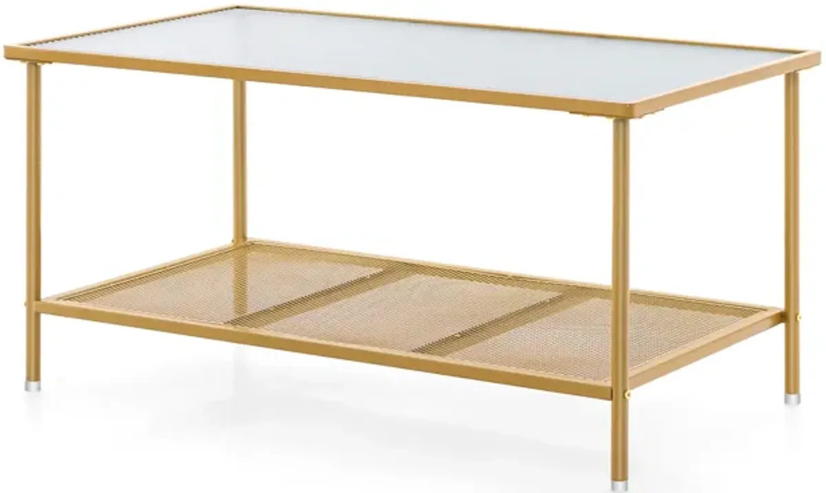 2-Tier Coffee Table with Shelf Center Tea Table with Tempered Glass Top-Golden