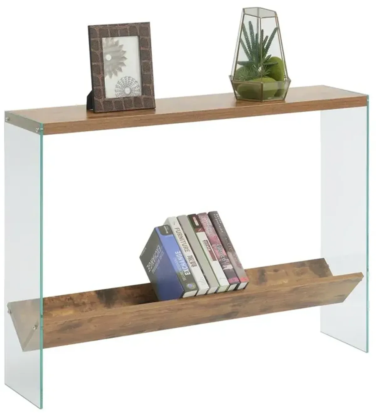 Convenience Concepts SoHo V Console Table w/ Shelf, Barnwood/Glass