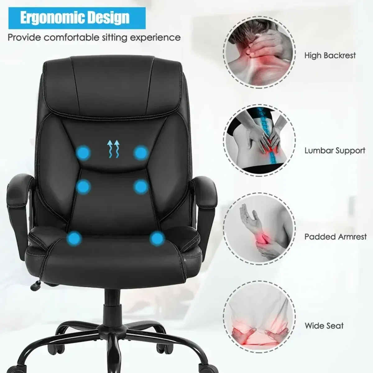 Massage Executive Office Chair with 6 Vibrating Points-Black