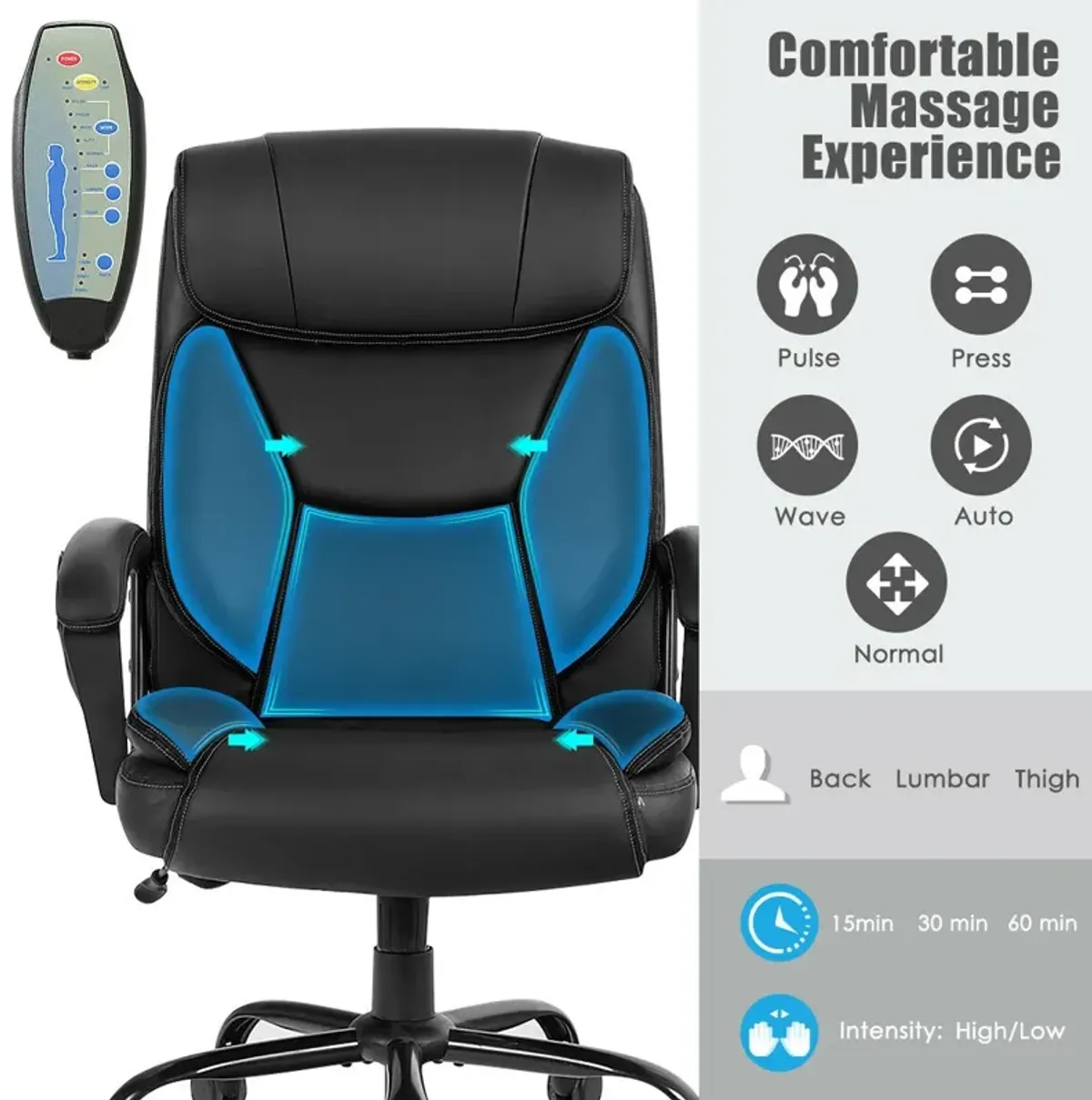 Massage Executive Office Chair with 6 Vibrating Points-Black