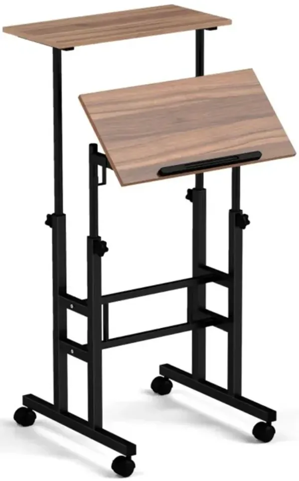 Hivvago Height Adjustable Mobile Standing Desk with Rolling Wheels for Office and Home