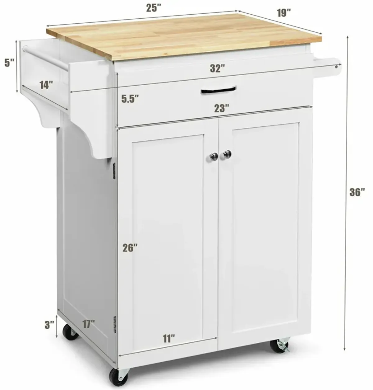 Utility Rolling Storage Cabinet Kitchen Island Cart with Spice Rack