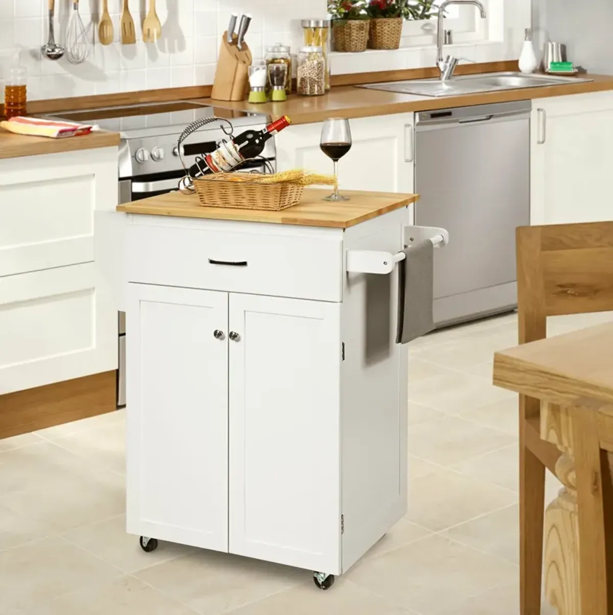 Utility Rolling Storage Cabinet Kitchen Island Cart with Spice Rack