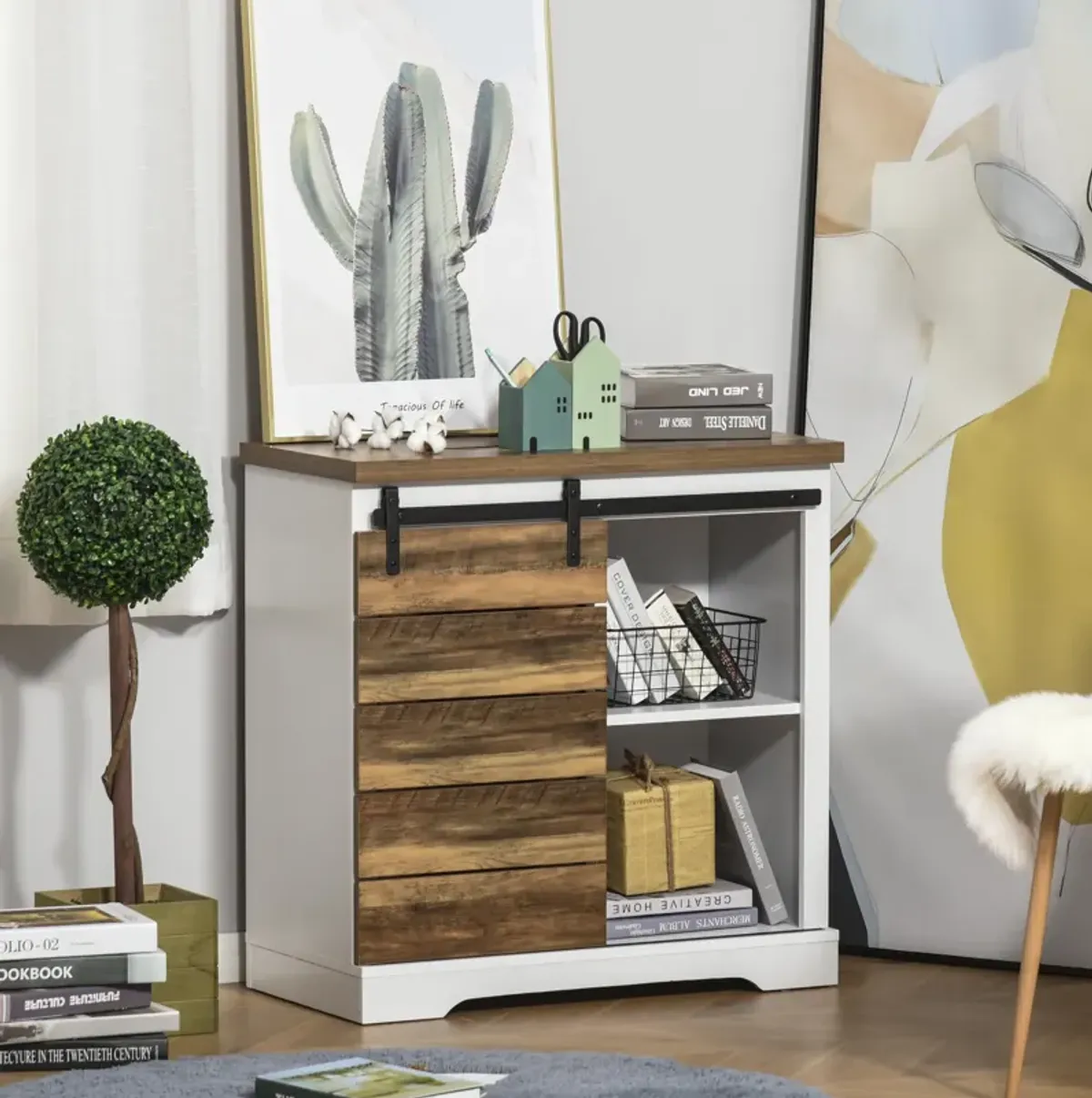 Rustic Cottage Sideboard with Barn Style Glide Door and Adjustable Shelf