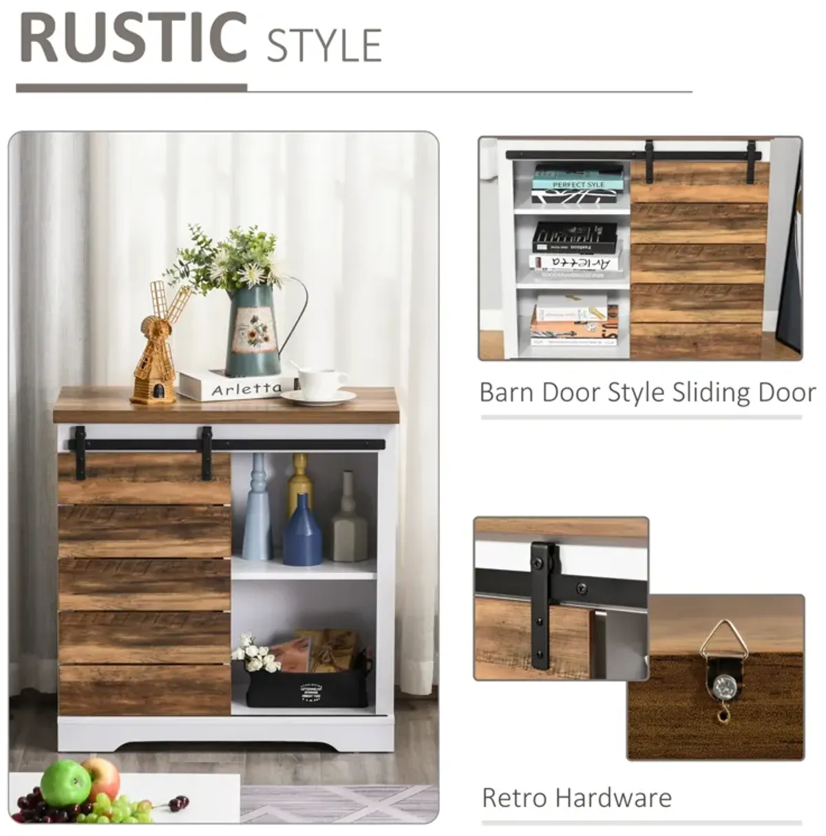 Rustic Cottage Sideboard with Barn Style Glide Door and Adjustable Shelf